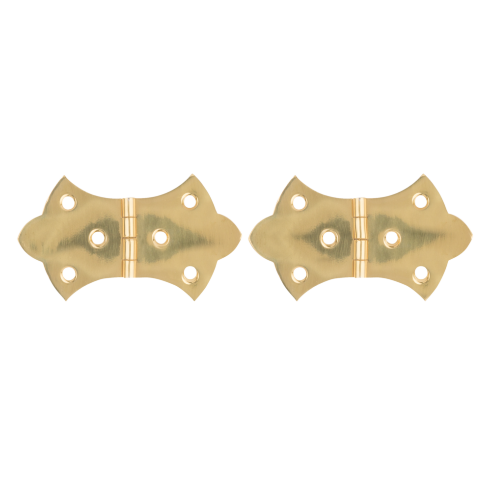 Pair of miniature solid brass decorative hinges with six mounting holes for furniture hardware under $50 tools
