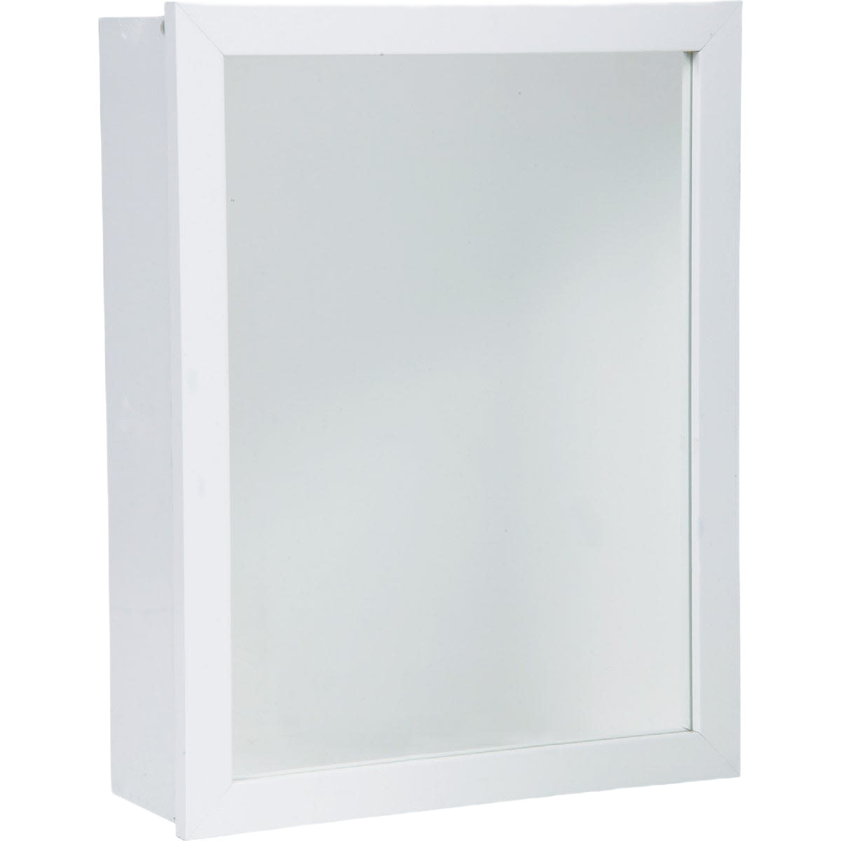 White framed medicine cabinet with single mirror door designed for bathroom home improvement projects