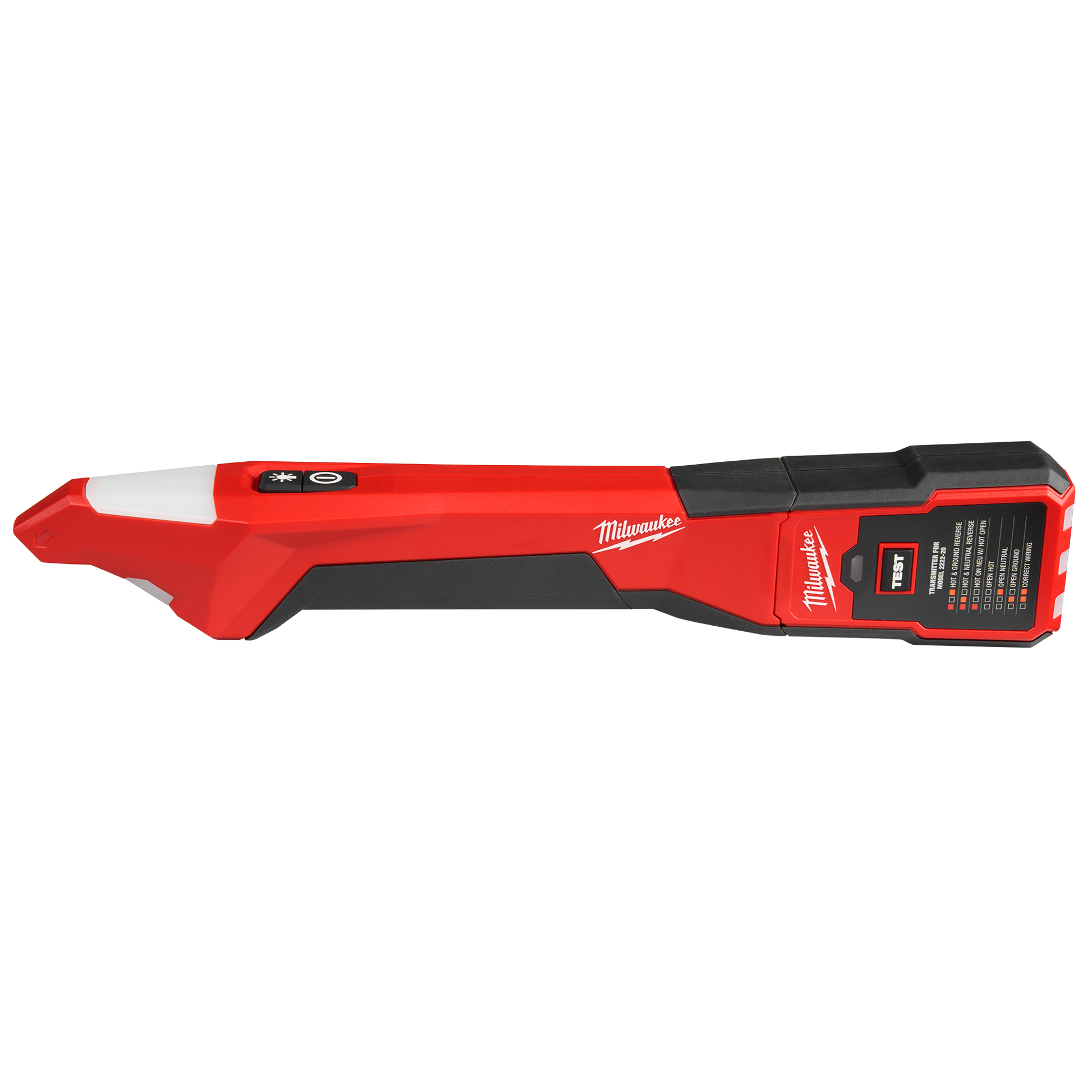 Compact red and black circuit breaker finder with LED indicator and ergonomic design for tools and home improvement tasks