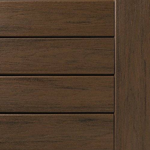 Dark Roast grooved composite deck board with textured, wire-brushed finish for durable outdoor decking projects under $100
