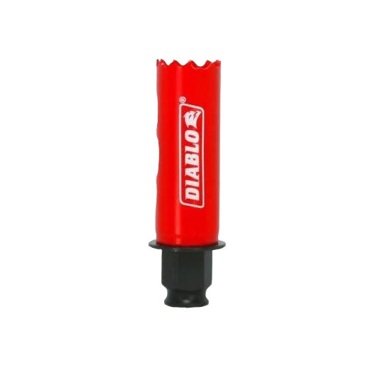 Red steel hole saw with sharp teeth and black mandrel base for woodworking tools under $50 collection