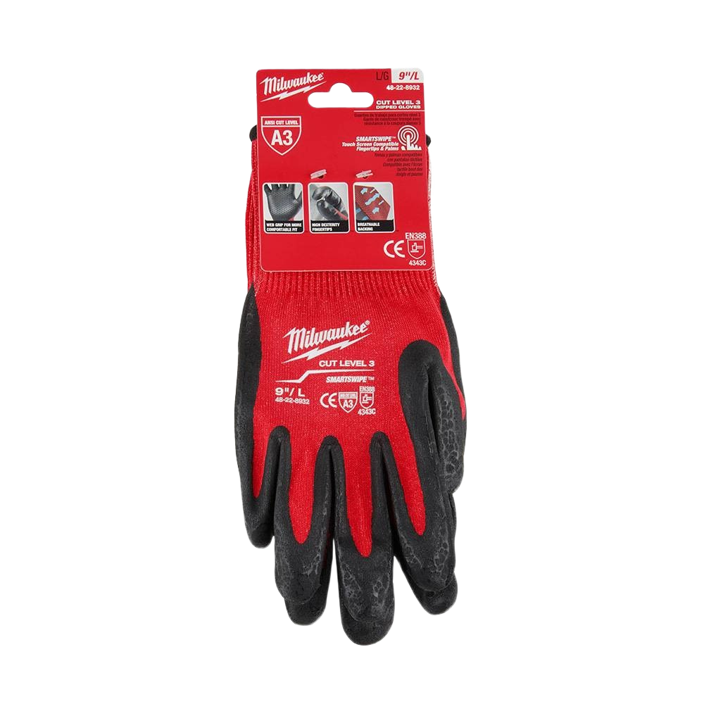 Red and black nitrile dipped gloves with cut resistance, suitable for safety and work gloves in hardware and PPE collections