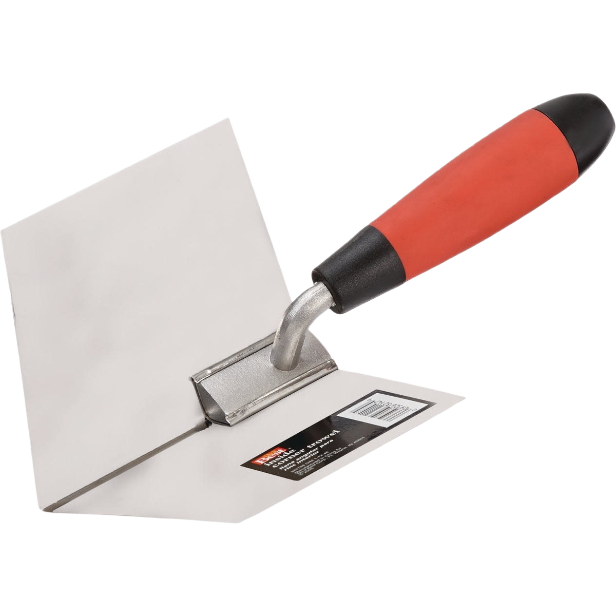 Inside corner trowel with stainless steel blade and ergonomic red and black handle for tools and home improvement use