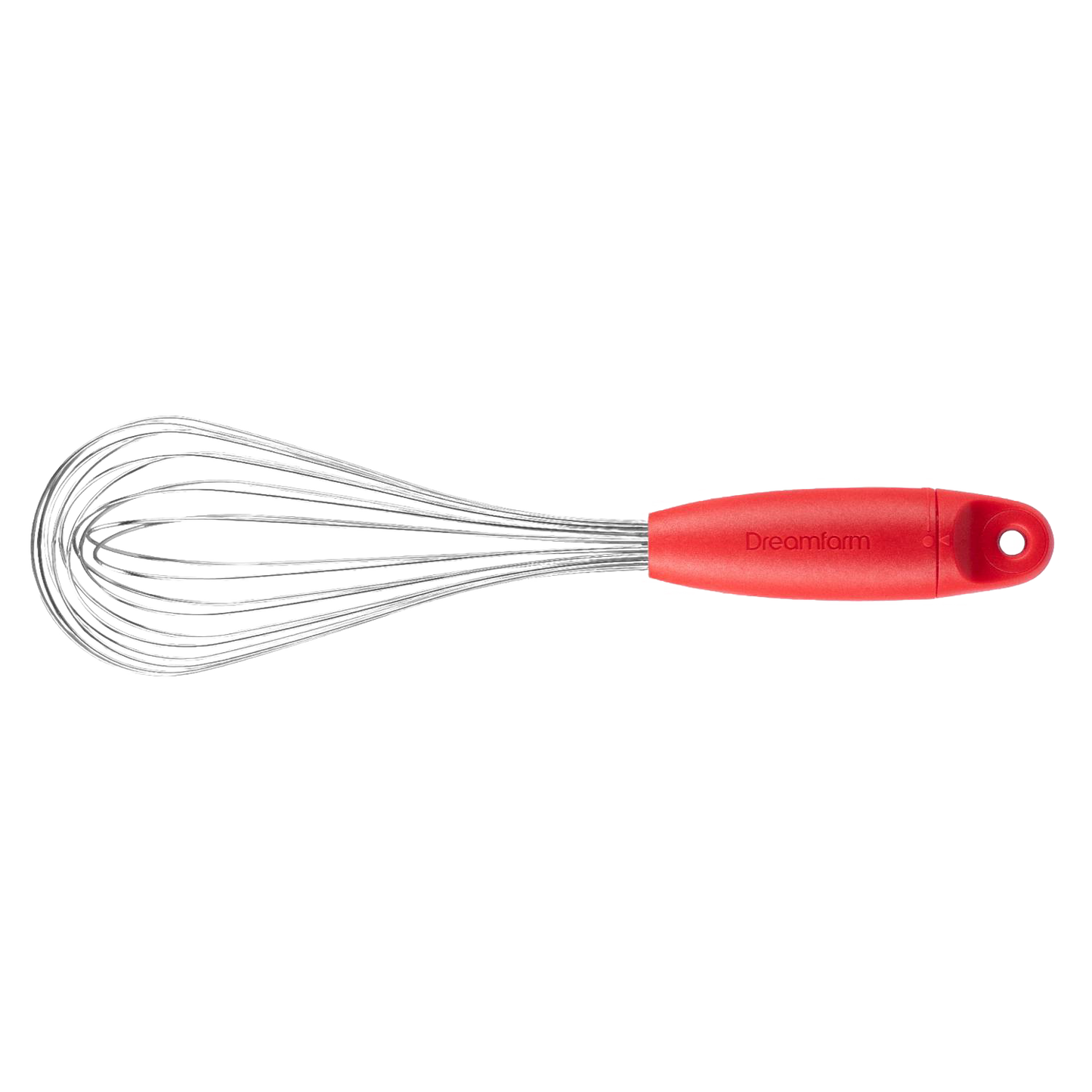 Red-handled stainless steel whisk for mixing and blending in kitchen utensils and cooking gadgets collection