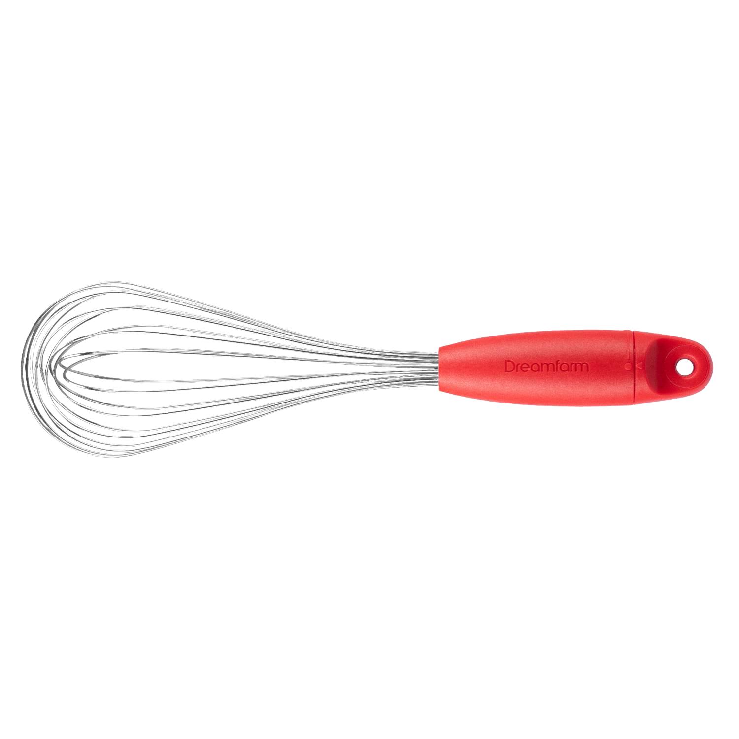 Red-handled stainless steel whisk for mixing and blending in kitchen utensils and cooking gadgets collection