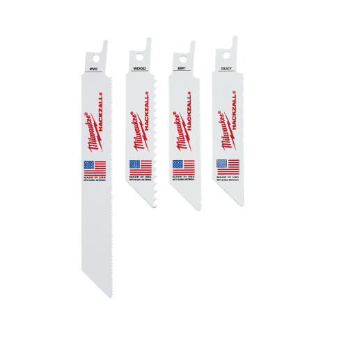Set of four Milwaukee HACKZALL® blades for cutting PVC, wood, EMT, and duct in tools and home improvement tasks