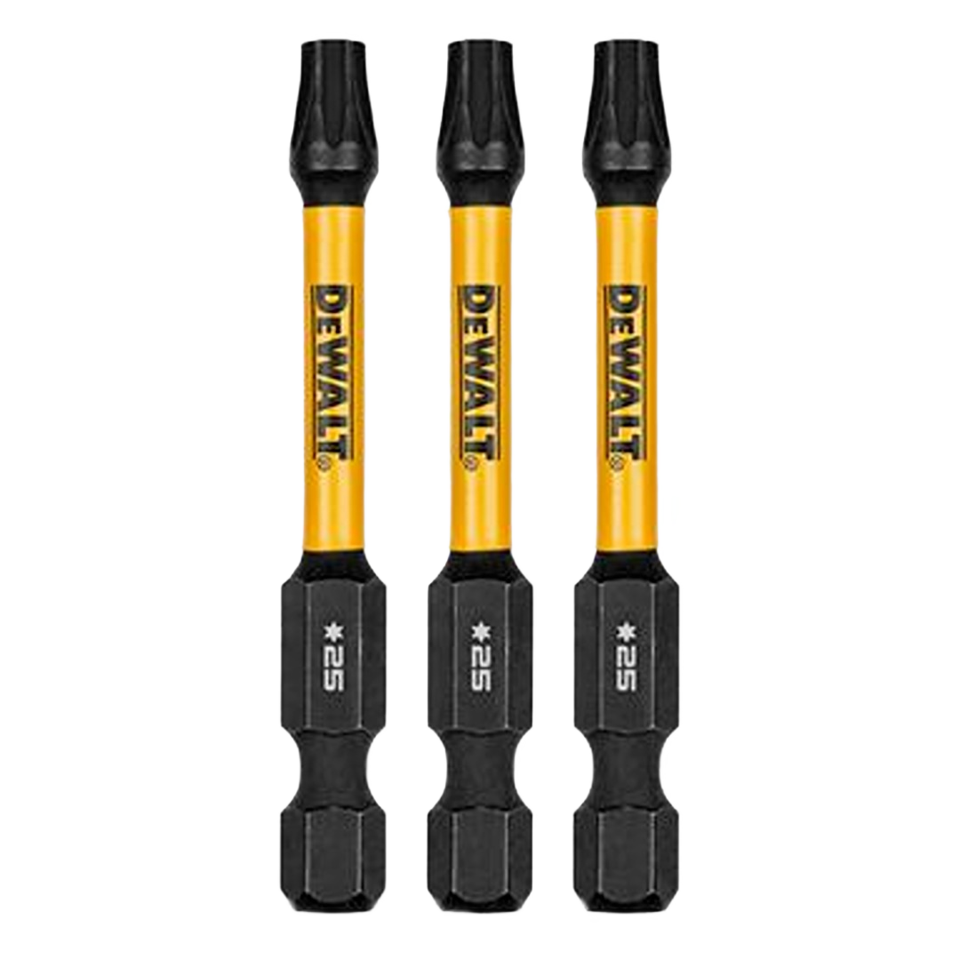 Set of three yellow and black impact-rated T25 drill bits for power tools in home improvement collections under $50