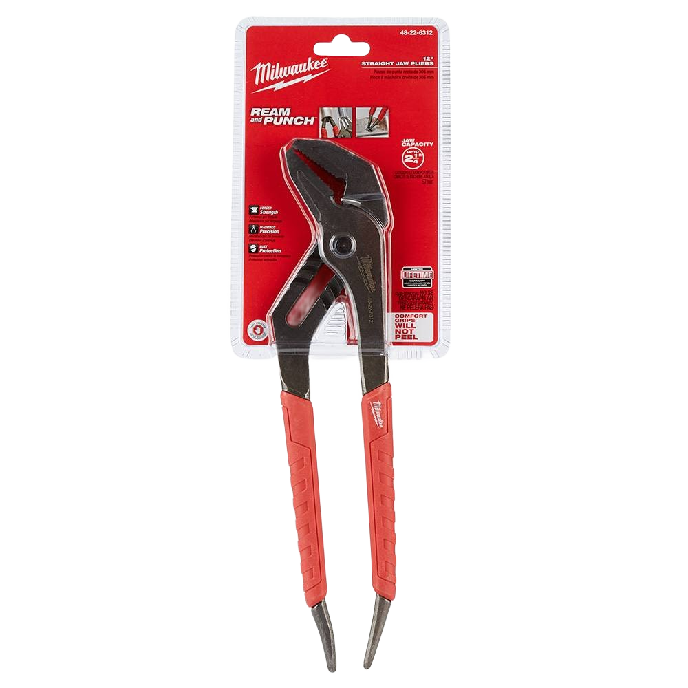 Milwaukee comfort grip straight-jaw pliers with red handles designed for precise gripping in home improvement tasks