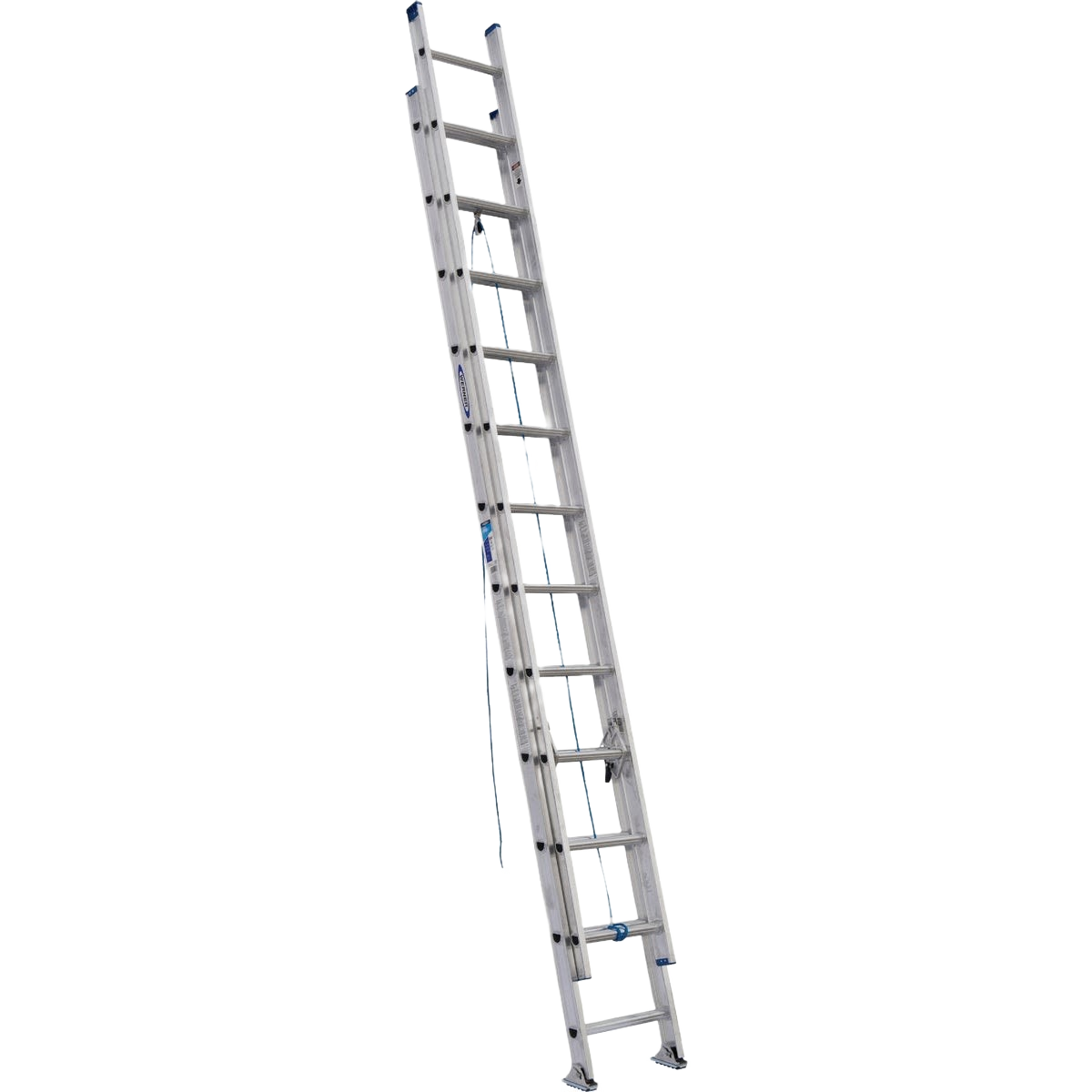 Aluminum extension ladder with sturdy rungs and locking mechanism for tools and home improvement projects