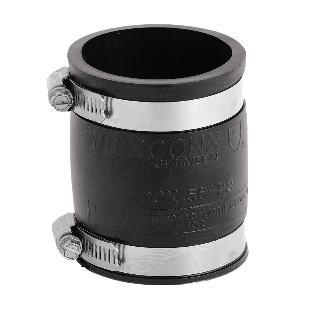 Black flexible PVC coupling with metal clamps for plastic pipe connections in plumbing accessories under $50 collection