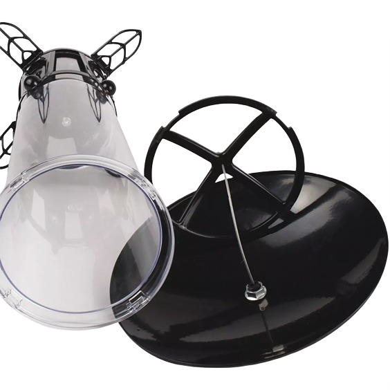 Clear plastic bird feeder with black base and mounting plate featuring squirrel-resistant design and 3-pound seed capacity
