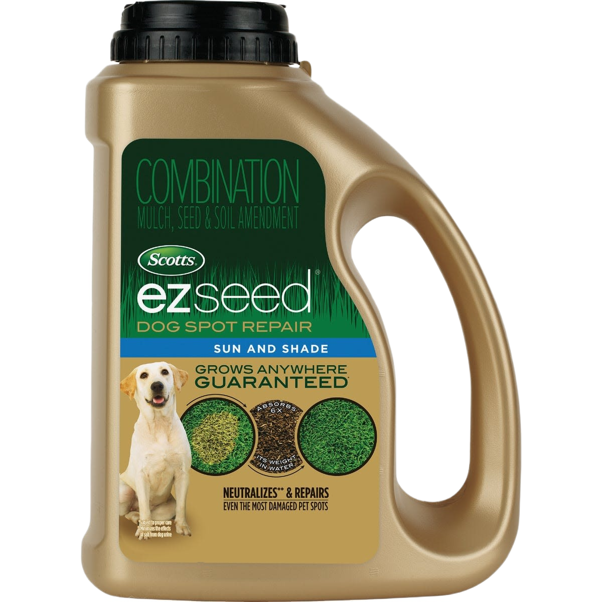 Container of Scotts EZ Seed dog spot repair with seed and soil mix for sun and shade lawn areas