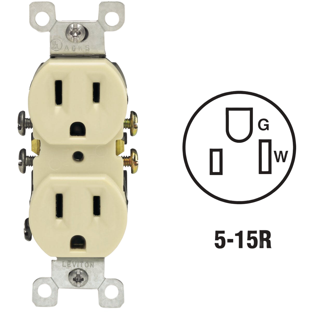 Ivory 15 amp shallow grounded duplex electrical outlet with metal mounting frame for home improvement projects