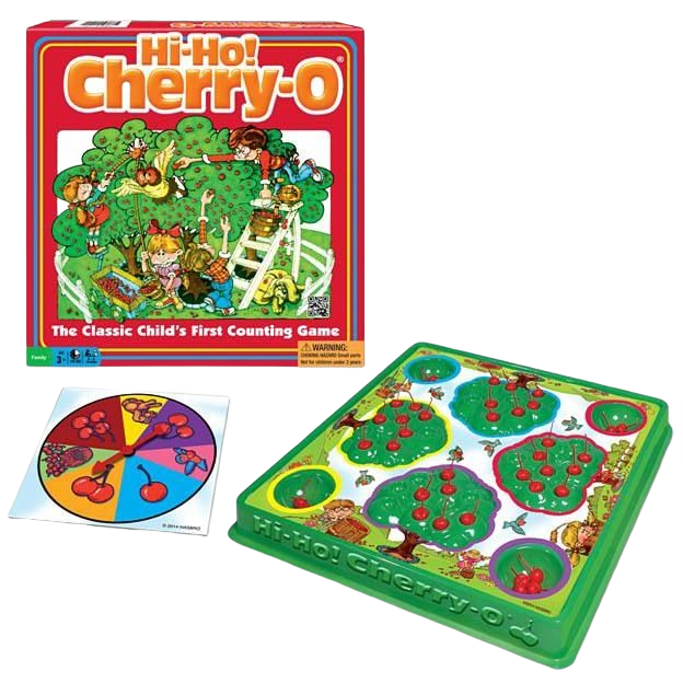 Classic children's counting board game with colorful trees, cherries, spinner, and game box in toys and games collection under $50