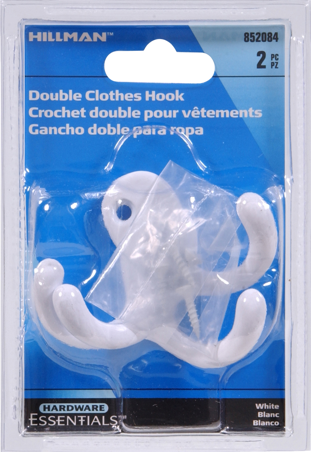 Hardware Essentials Double Clothes Hook White 2 Pack (Carded)