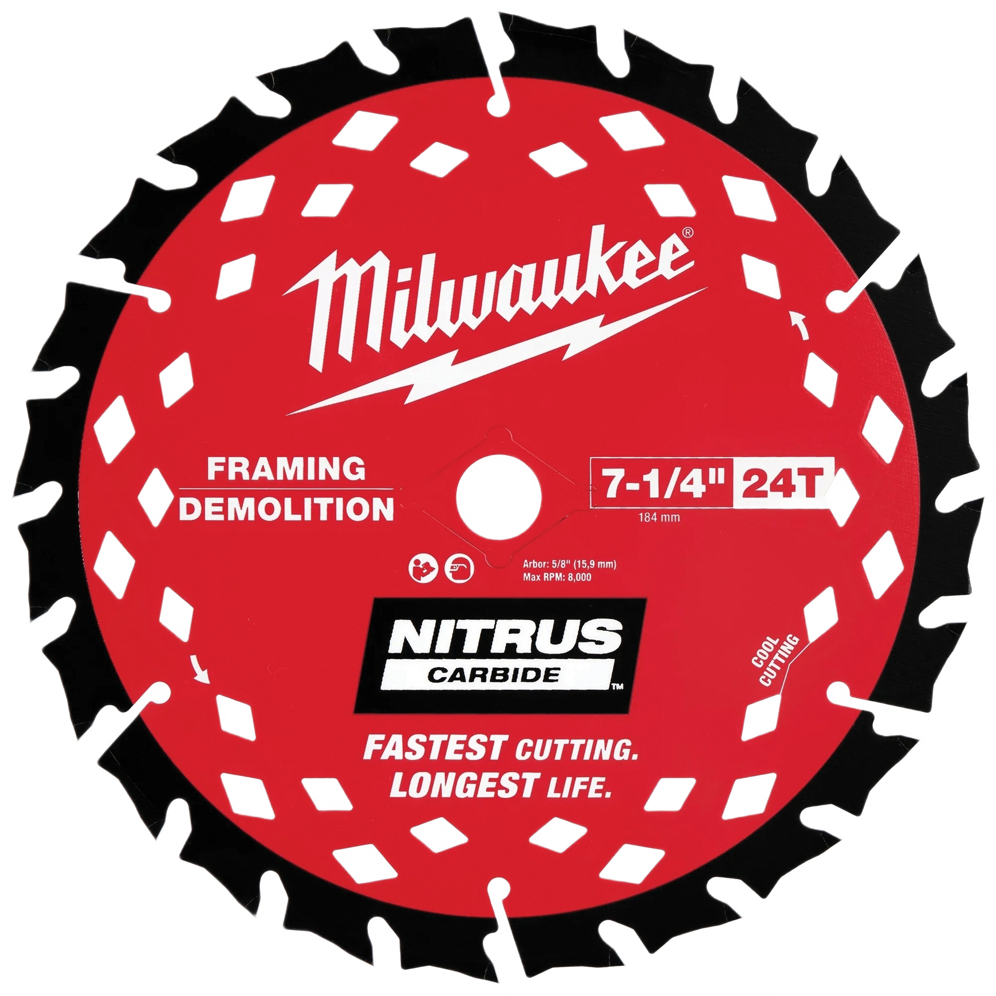 Milwaukee red circular saw blade with 24 teeth for framing and demolition in power tool accessories collection