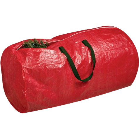 Durable red polyethylene Christmas tree storage bag with black handles for holiday storage and organization under $50 collections