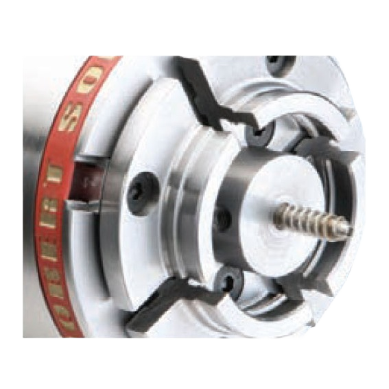 Mini screw chuck in polished metal with threaded screw for precise woodworking tool accessory use