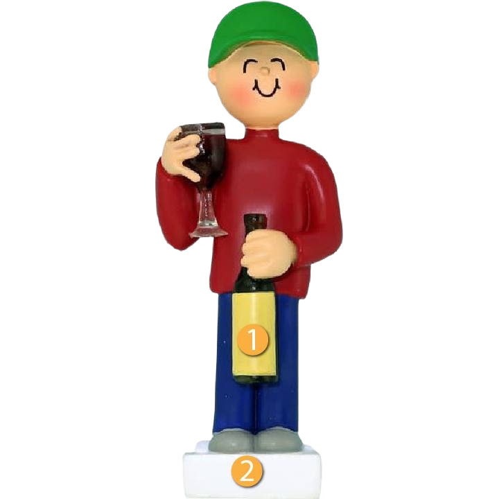 Personalized male figurine holding a wine glass and bottle, festive holiday decor under $50 in Christmas Ornaments collection