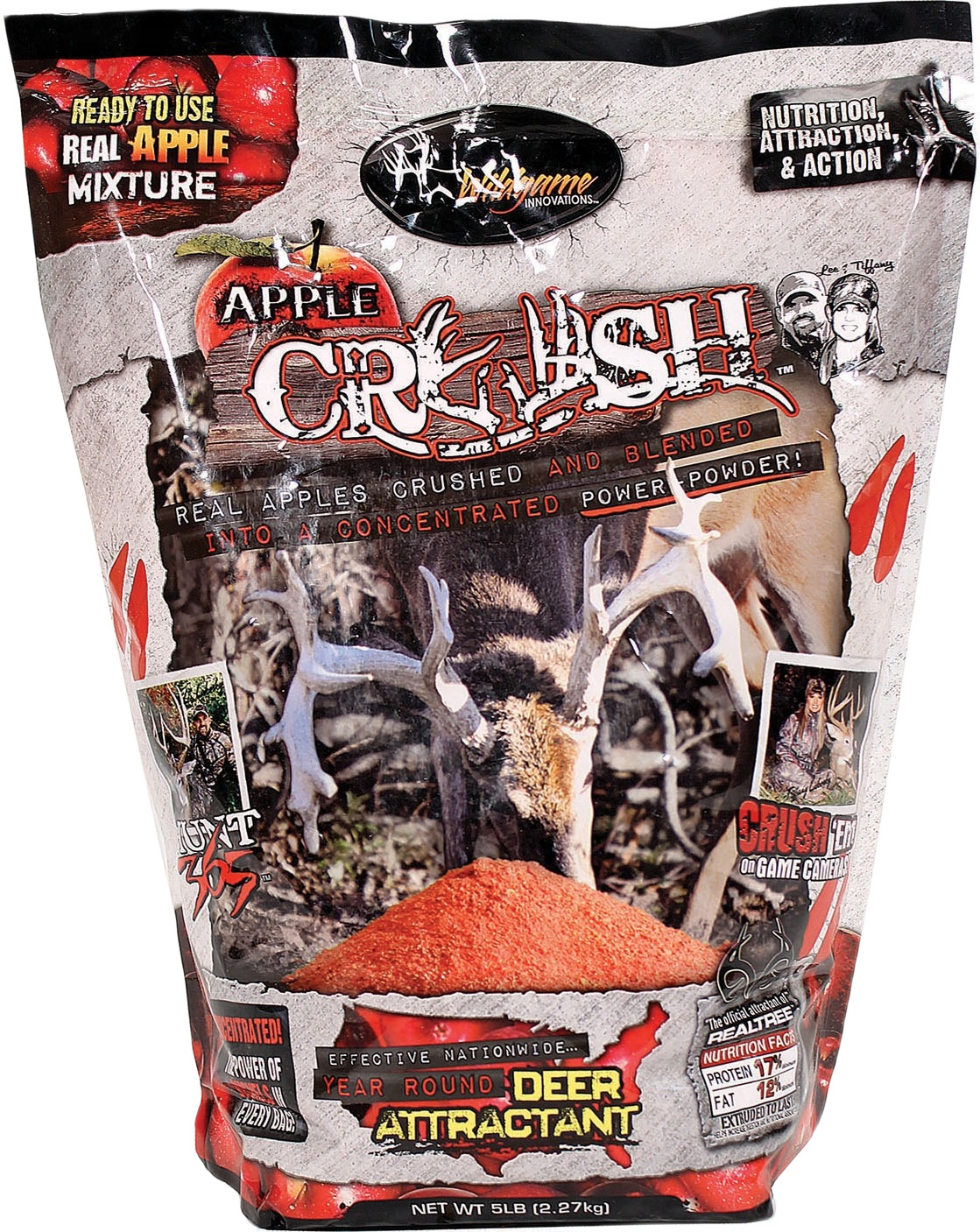 5 lb bag of deer attractant powder made from crushed apple mixture for year-round wildlife scouting
