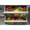 Open refrigerator drawers filled with fresh vegetables and fruits from KitchenAid Appliances collection