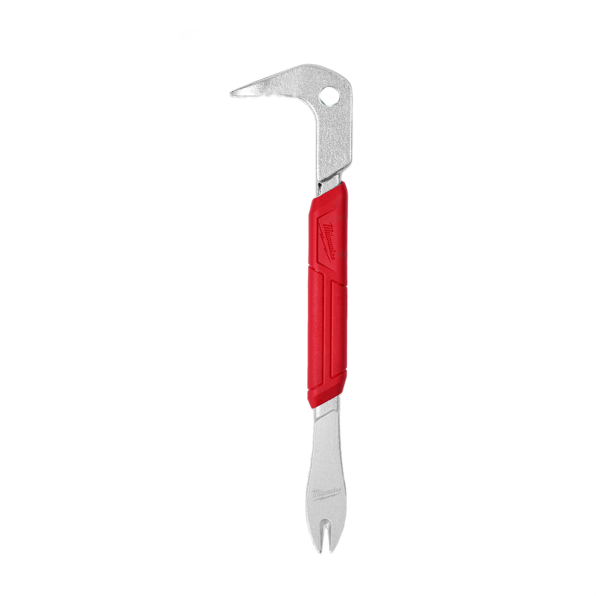 Finish nail puller with red handle grip and slim metal body for precise nail removal in tools and home improvement projects