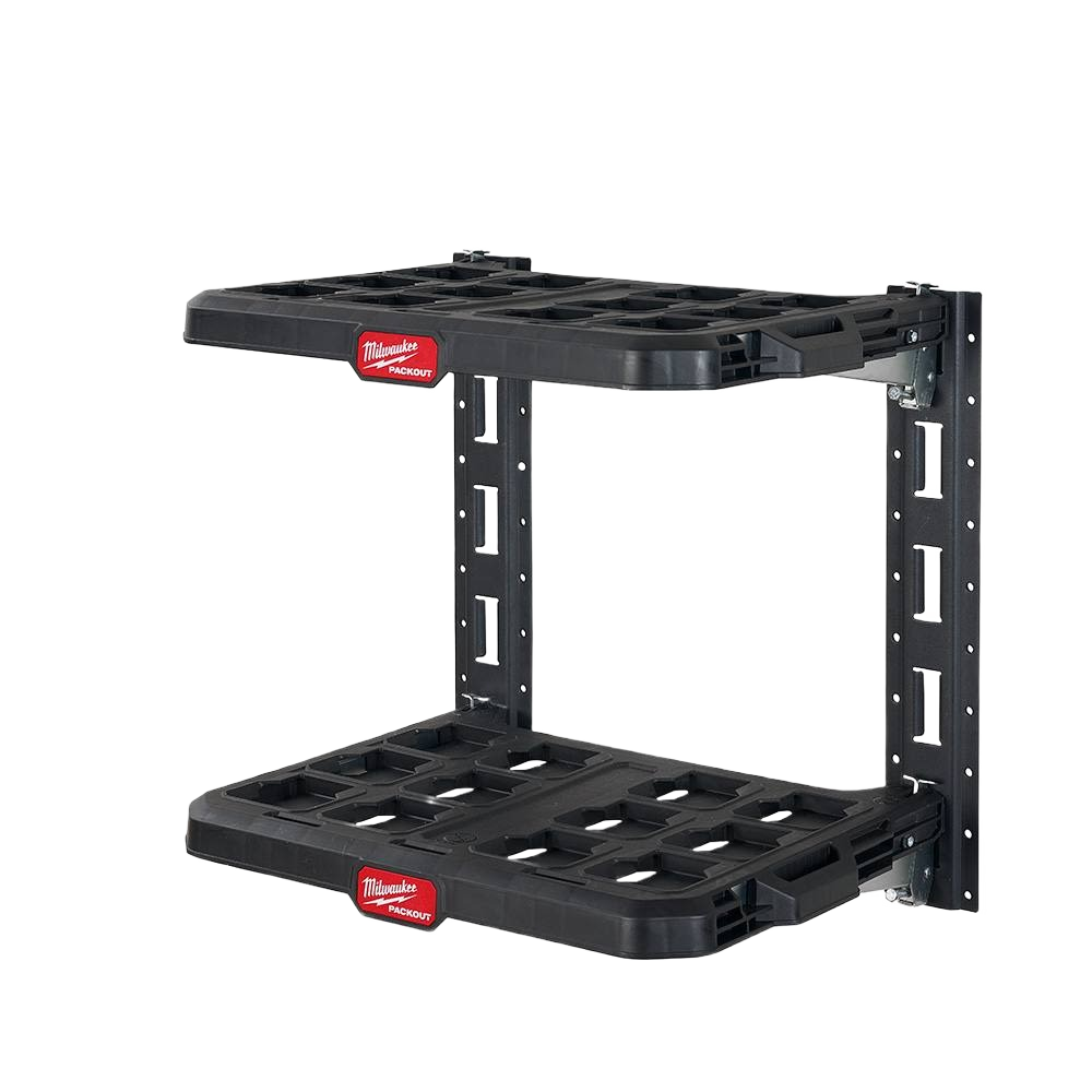 Heavy-duty black modular racking system with two shelves for versatile workshop and garage storage solutions
