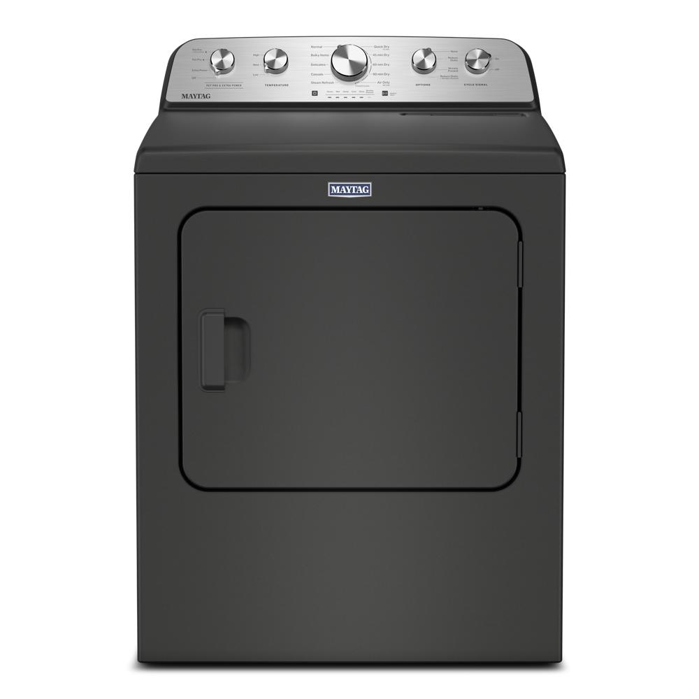 Black gas dryer with silver control panel and multiple dial settings in dryers and gas dryers collection
