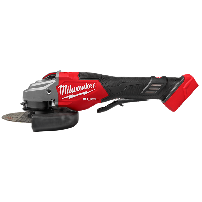 Cordless red and black braking grinder with paddle switch designed for efficient cutting and grinding in tools and home improvement projects