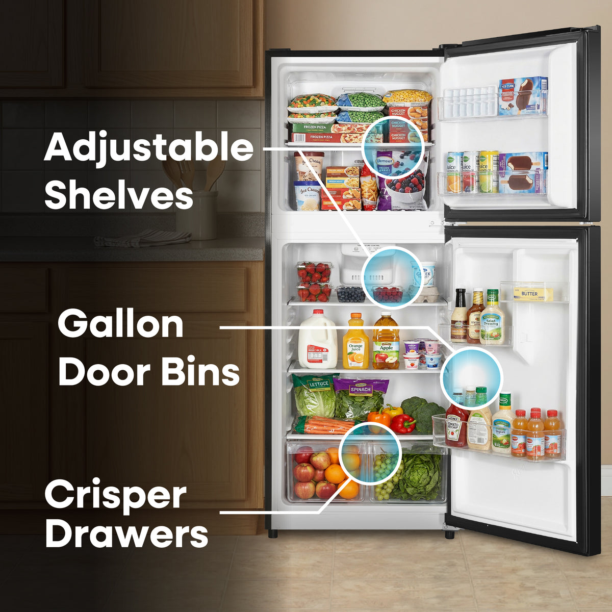 Element Electronics 10.1 cu. ft. Top Freezer Refrigerator - Black, ENERGY STAR (ENR10TFGBB)
