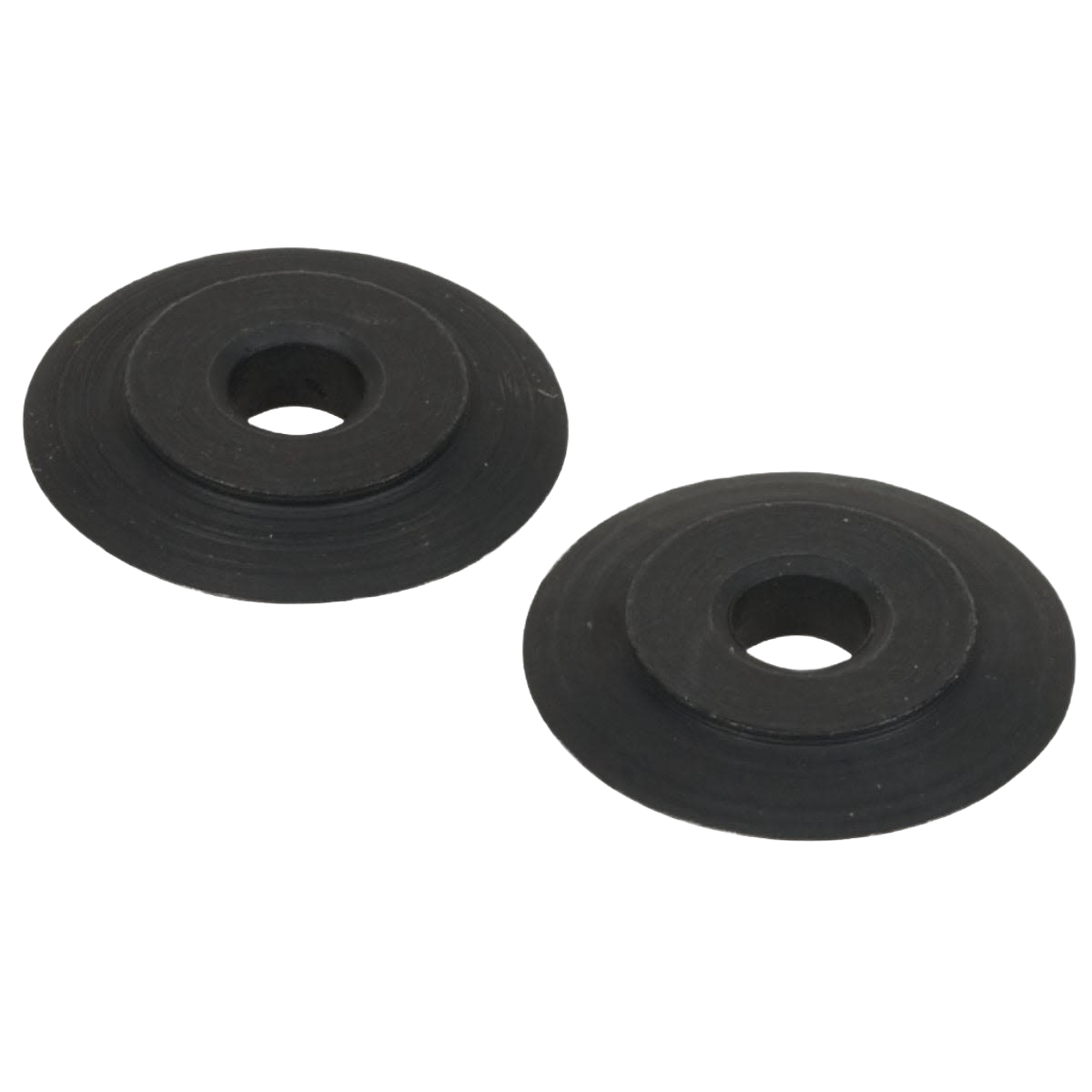 Set of two black replacement cutting wheels for tubing cutters used in tools and home improvement tasks