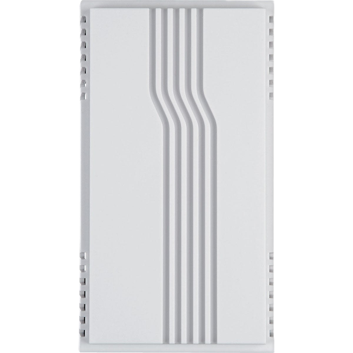 Off-white plastic wired door chime with vertical groove design for home improvement and tools applications