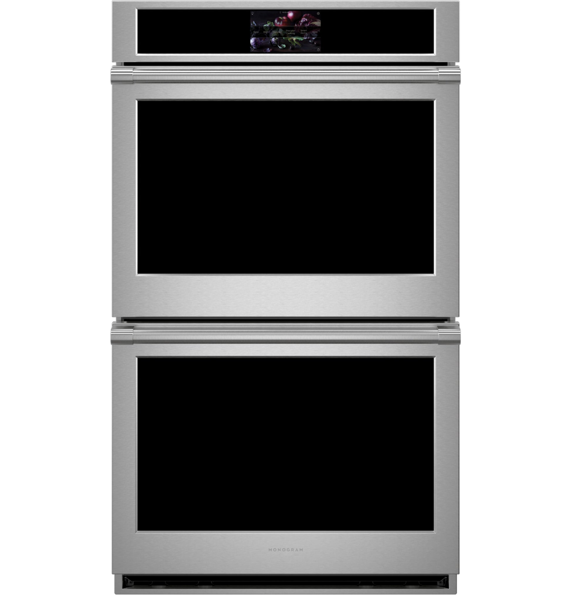 Stainless steel double wall oven with digital control panel for kitchen appliances and home improvement collections