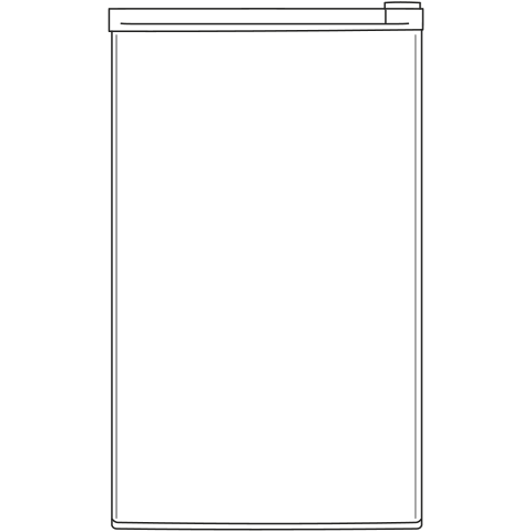 Outline drawing of a compact refrigerator with top freezer in mini refrigerators and kitchen appliances collection