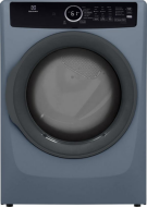 Front-load electric dryer in deep blue with digital display and large circular door, featured in Dryers and Electric Dryers collections at Hartville Hardware.