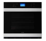 Built-in 30-inch electric single wall oven with black glass door, stainless steel trim, and digital control panel from Wall Ovens collection