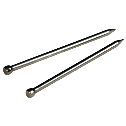 Two 1-1/4 inch wire brads with cupped heads for smooth finishing in woodworking and home improvement fasteners category