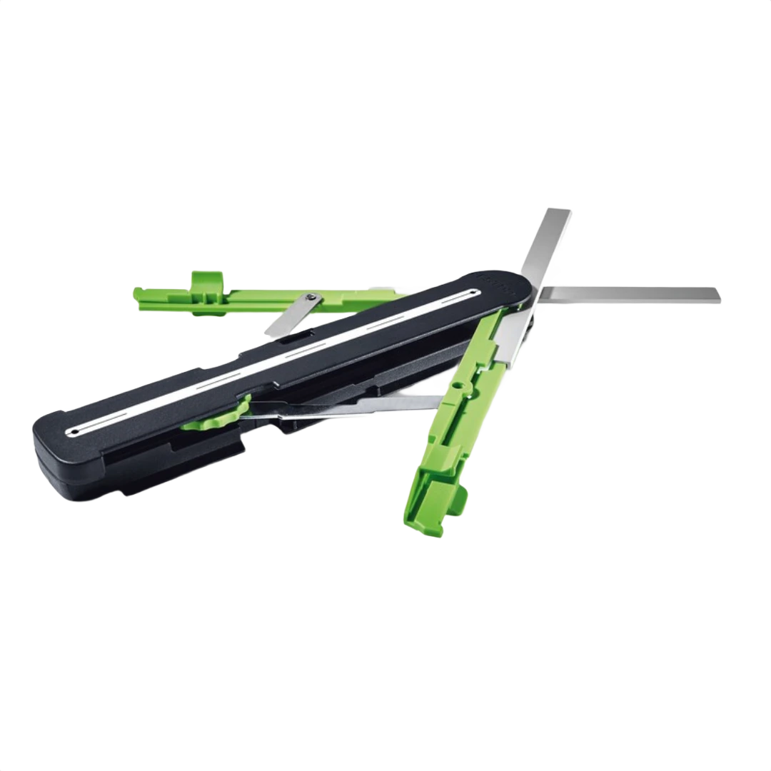 Angle transfer tool with black and green components for saw accessories and power tool collections