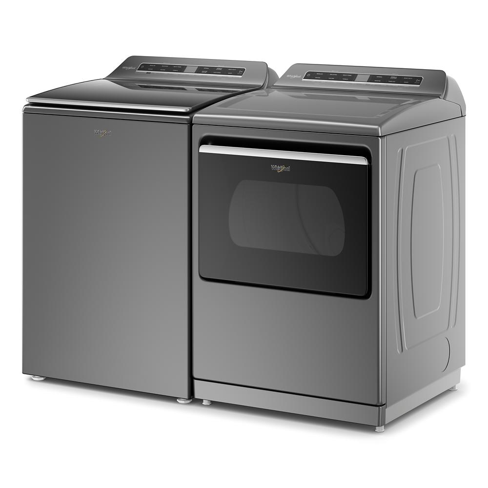 Modern dark gray top load washer and matching gas dryer with advanced controls in appliances and washers & dryers collection