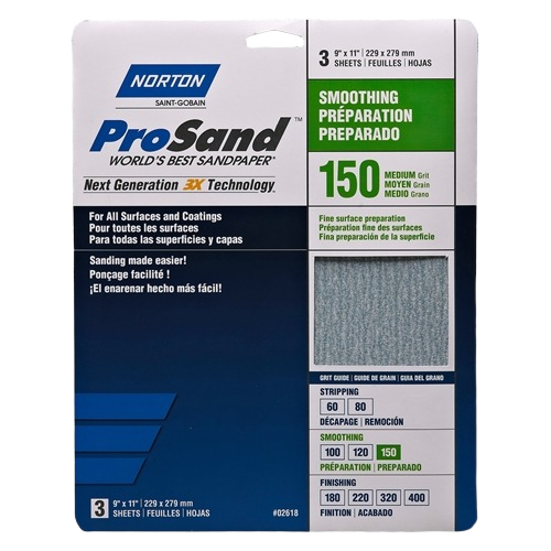 Norton 150-grit sanding paper 3-pack for smoothing and preparation in home improvement and sandpaper collections