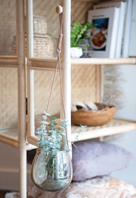 Clear glass hanging vase with eucalyptus stems in cozy home decor and accents collections under $100