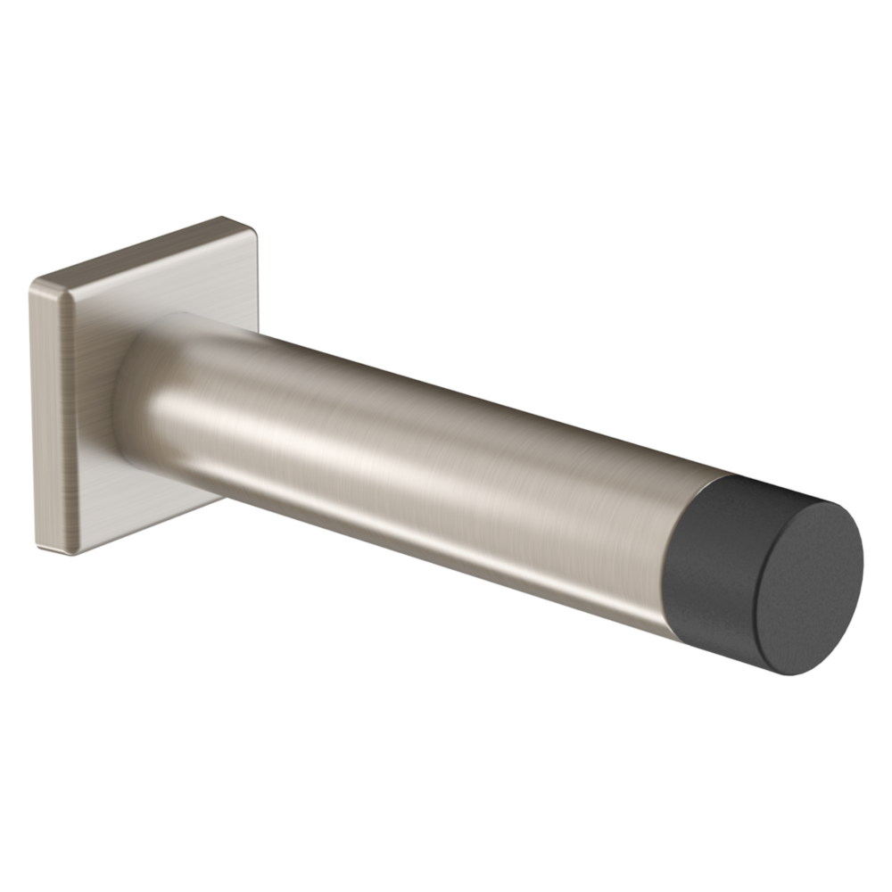 Satin nickel door stop with aluminum base and black rubber tip for door accessories in home improvement under $25