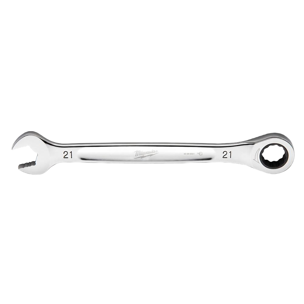 Polished 21-mm ratcheting combination wrench for precision tightening in tools and home improvement projects