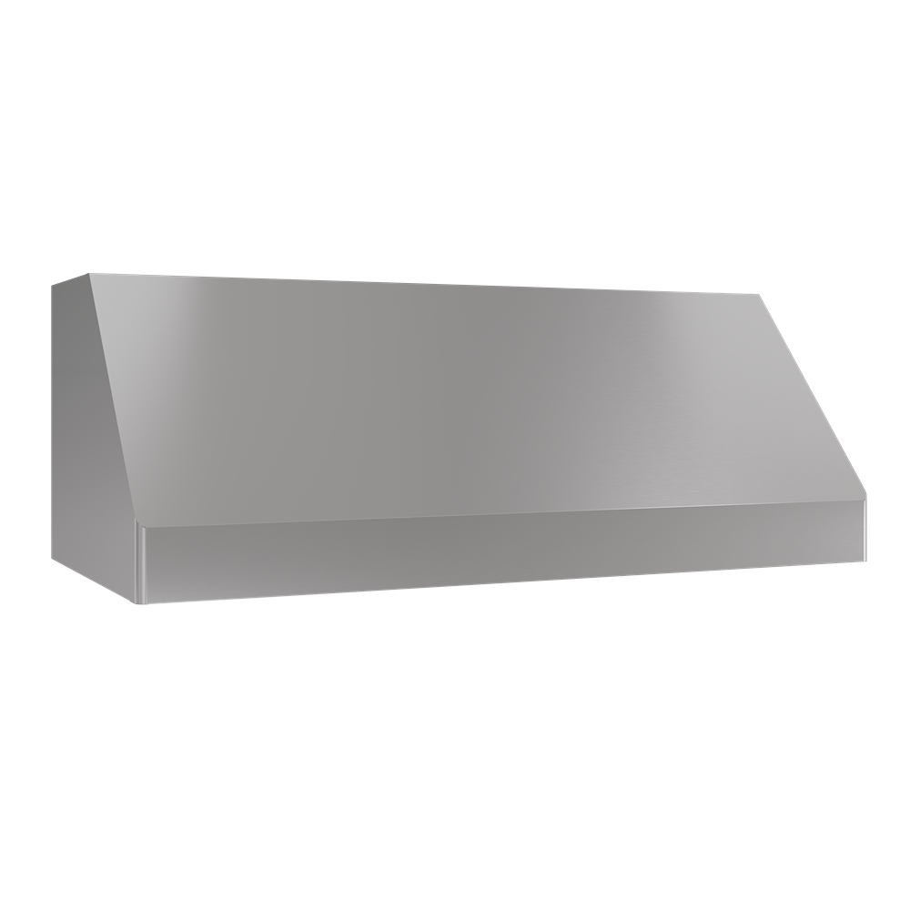 Modern stainless steel kitchen canopy hood with angled design and LED lighting for home improvement use