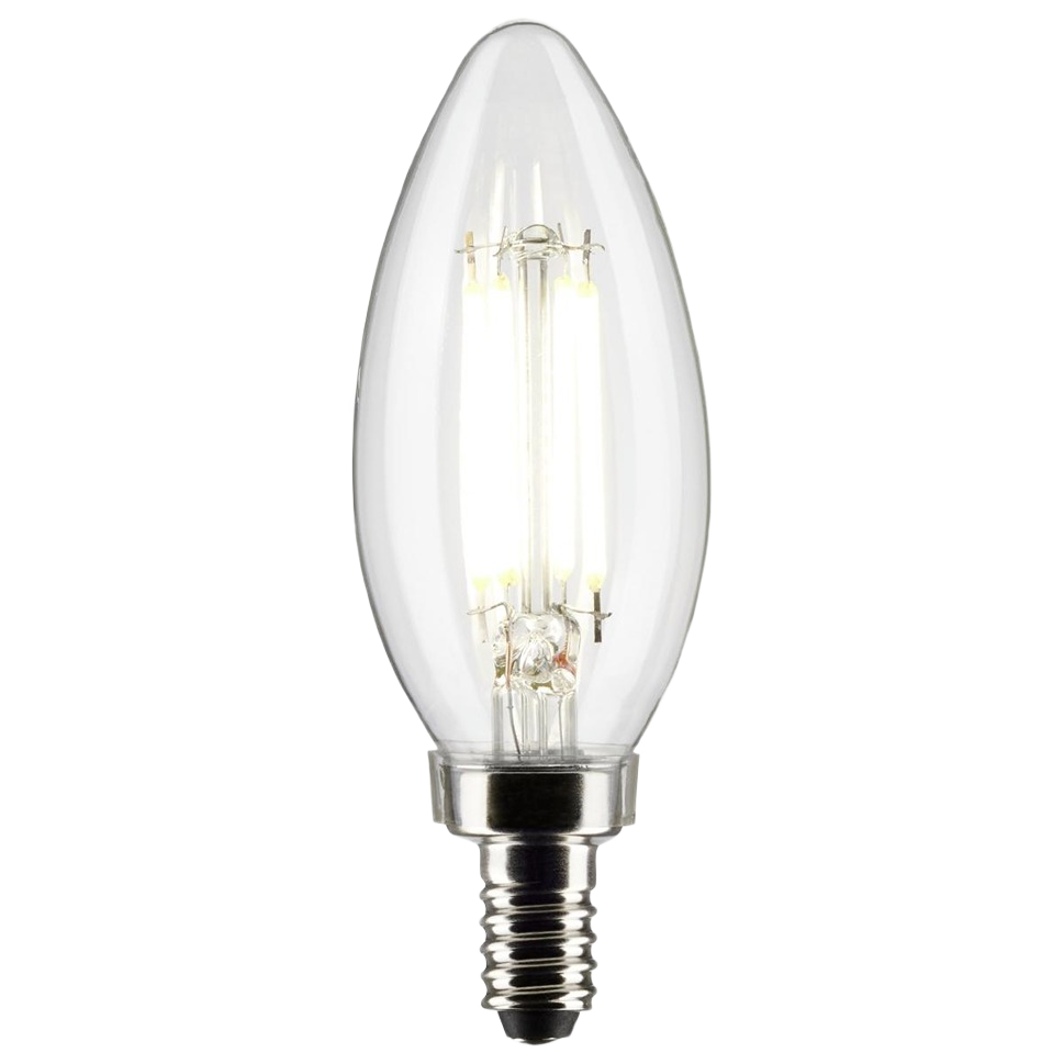 Clear B11 style LED bulb with candelabra base and natural light output for energy-saving home improvement lighting projects