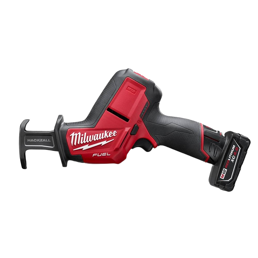 Cordless red and black reciprocating saw with ergonomic grip and lithium-ion battery for home improvement tasks