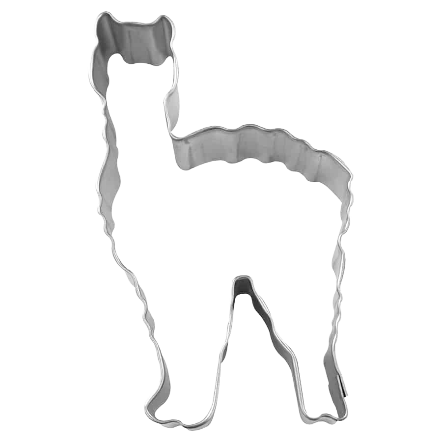 Tinplated steel cookie cutter shaped like a llama for creative baking in kitchenware and bakeware collections under $50.