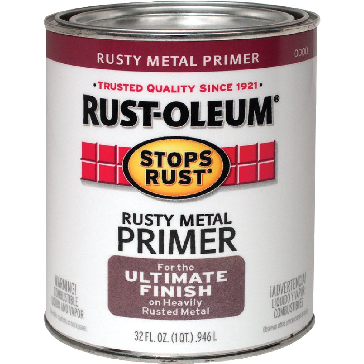 Quart container of Rust-Oleum red/brown rusty metal primer for specialty paint and home improvement tools under $50 collection