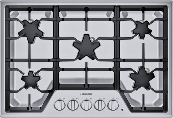 30-inch stainless steel gas cooktop with five burners and control knobs for kitchen appliance upgrades