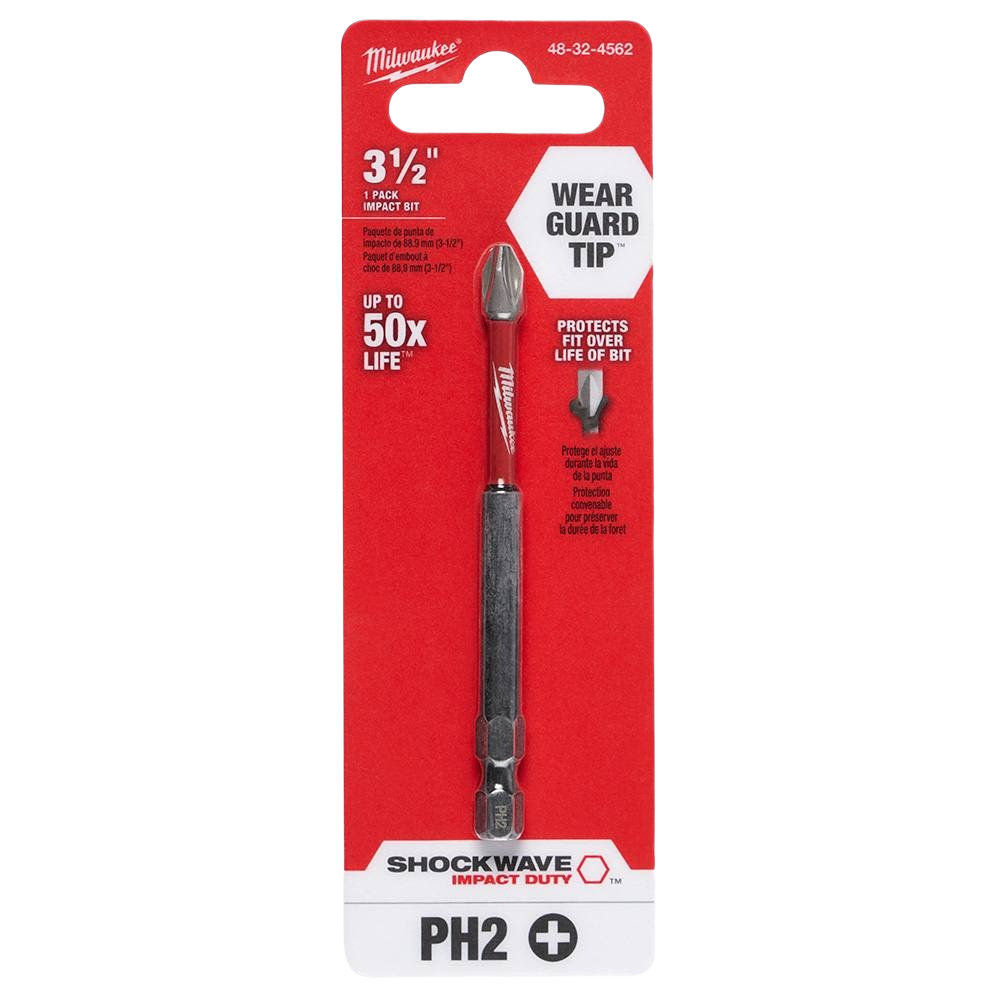 Milwaukee SHOCKWAVE™ impact duty PH2 Phillips bit with Wear Guard Tip for durable home improvement tools under $50 collection